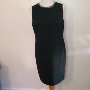 Ralph Lauren Dark Green Sleeveless Sheath Dress with Beaded Neckline